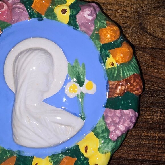 Vintage Hand-Painted Ceramic Madonna & Child Design Religious Plate numbered - Picture 4 of 10